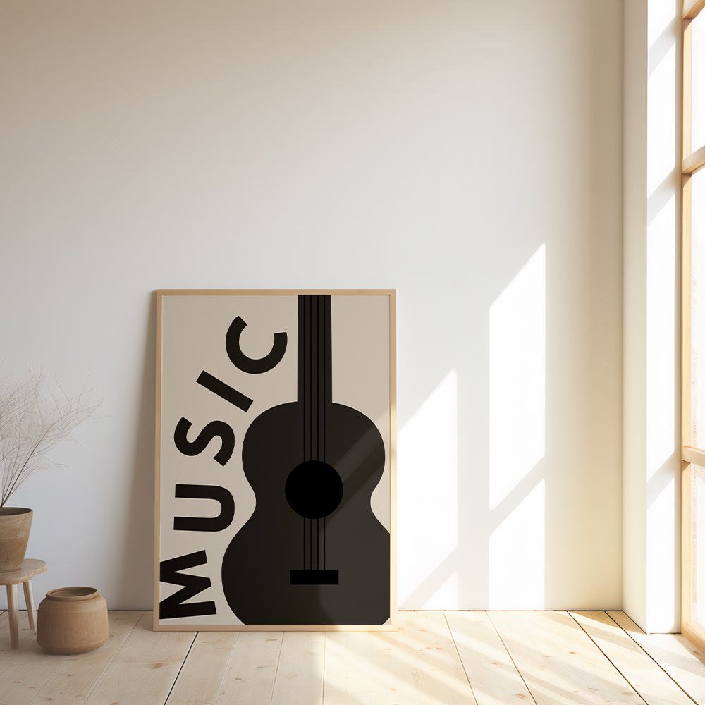 Stijlvolle Music Poster met Gitaar - Premium Kwaliteit