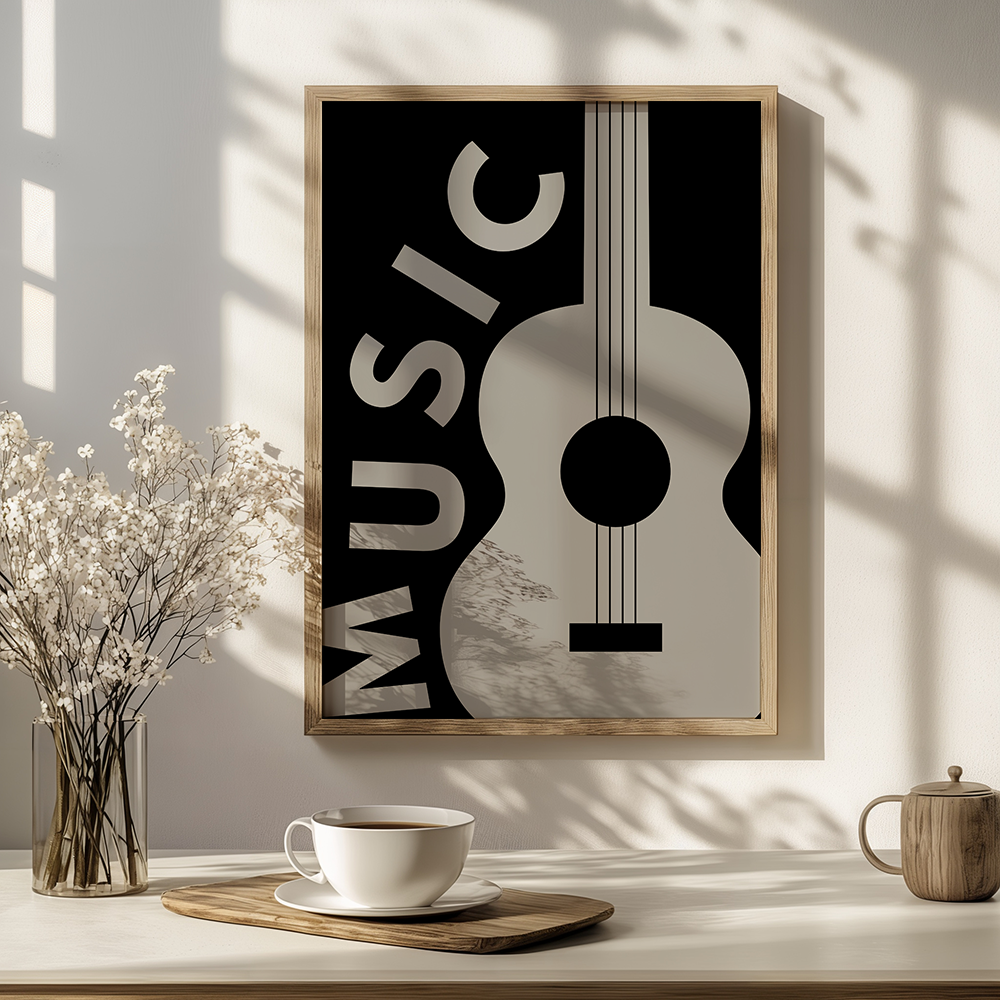 Stijlvolle Music Poster met Gitaar - Premium Kwaliteit