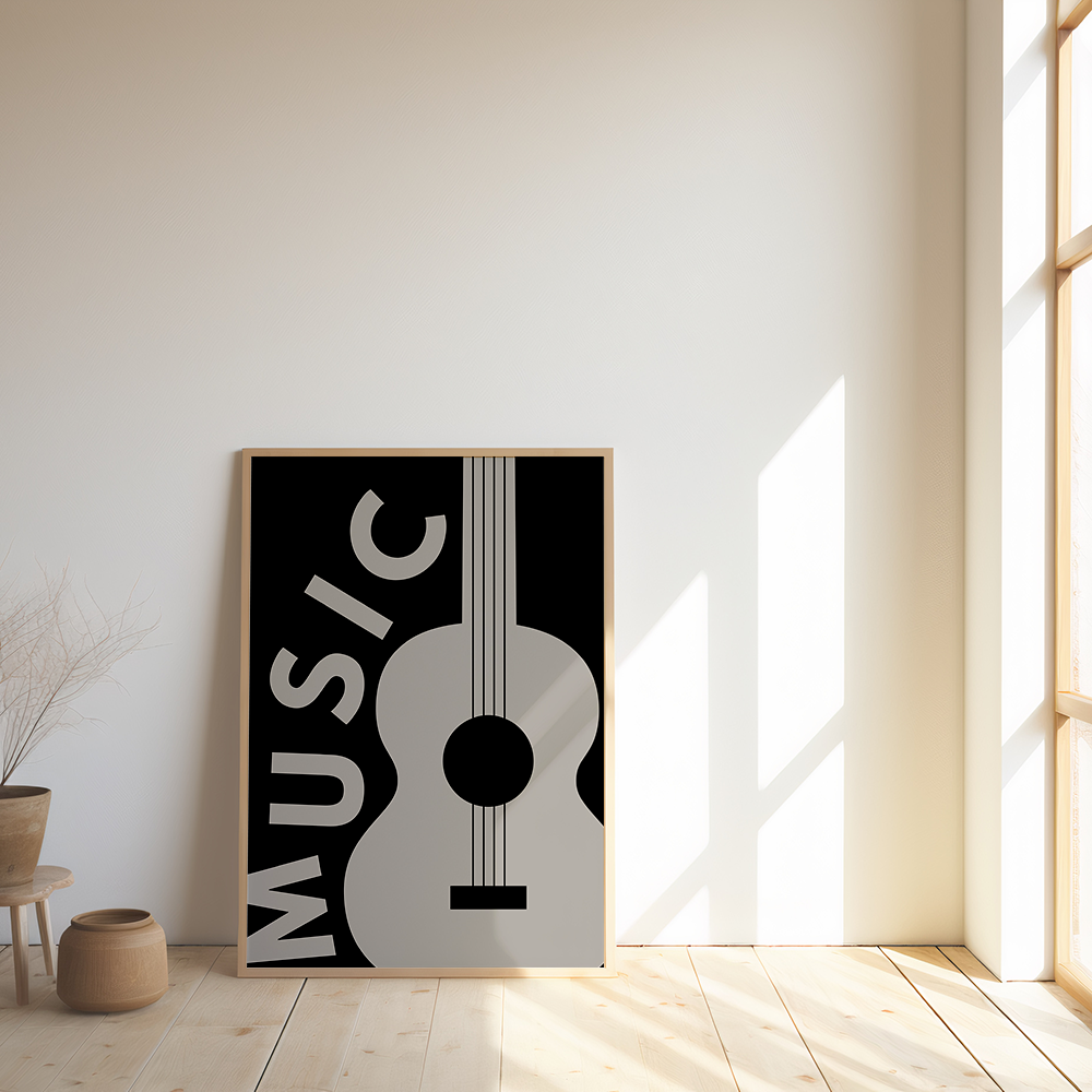 Stijlvolle Music Poster met Gitaar - Premium Kwaliteit