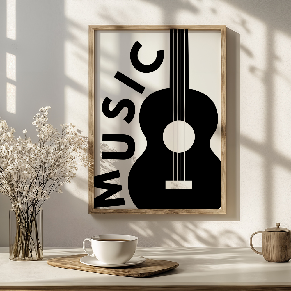 Stijlvolle Music Poster met Gitaar - Premium Kwaliteit