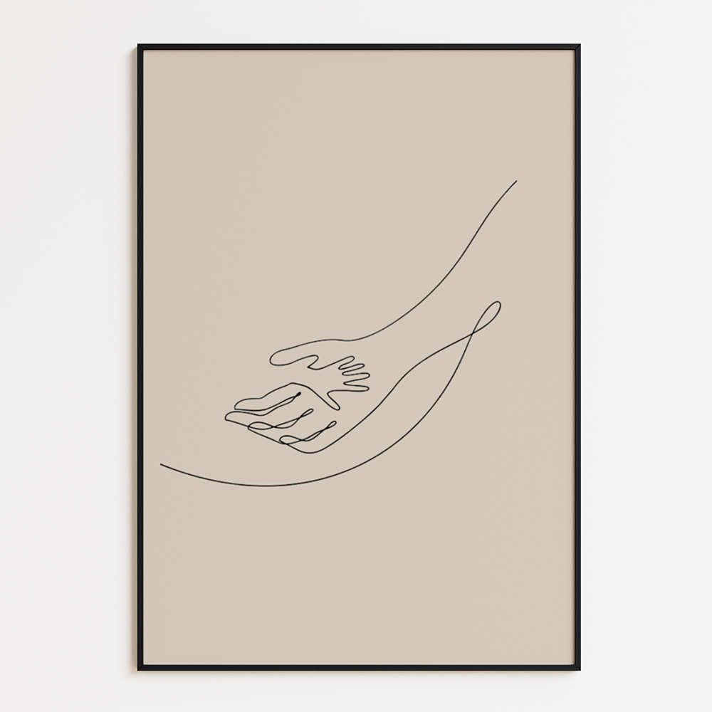 Poster Lijnen - Volwassen Hand met Baby Hand