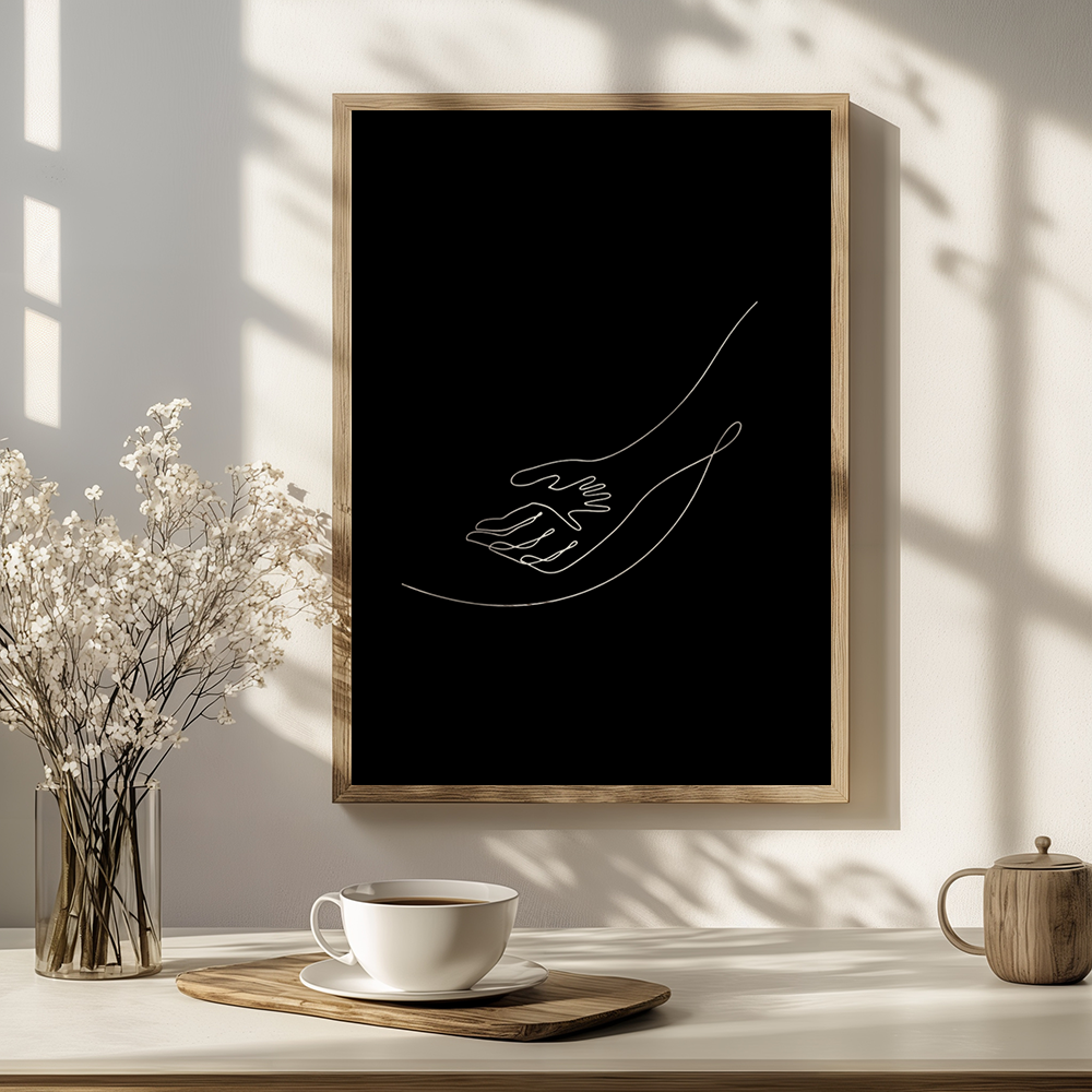 Poster Lijnen - Volwassen Hand met Baby Hand