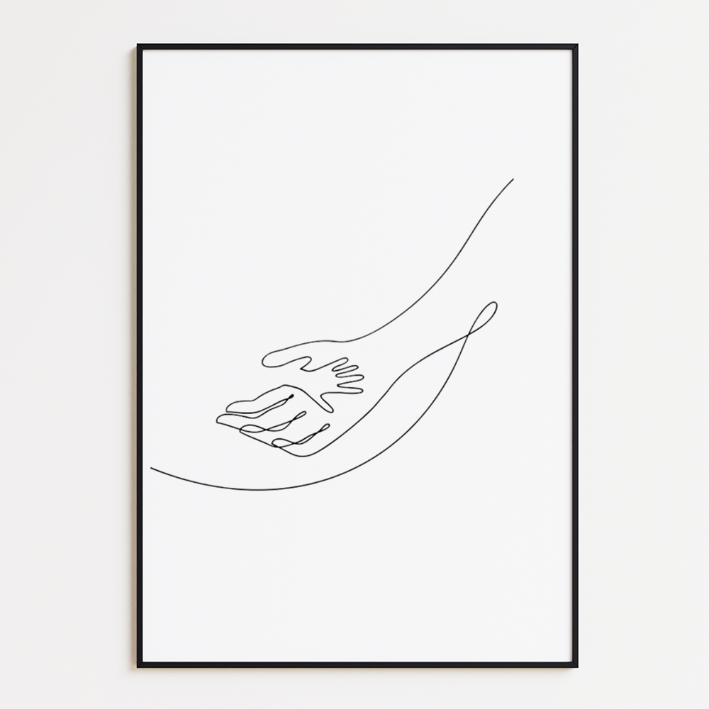 Poster Lijnen - Volwassen Hand met Baby Hand