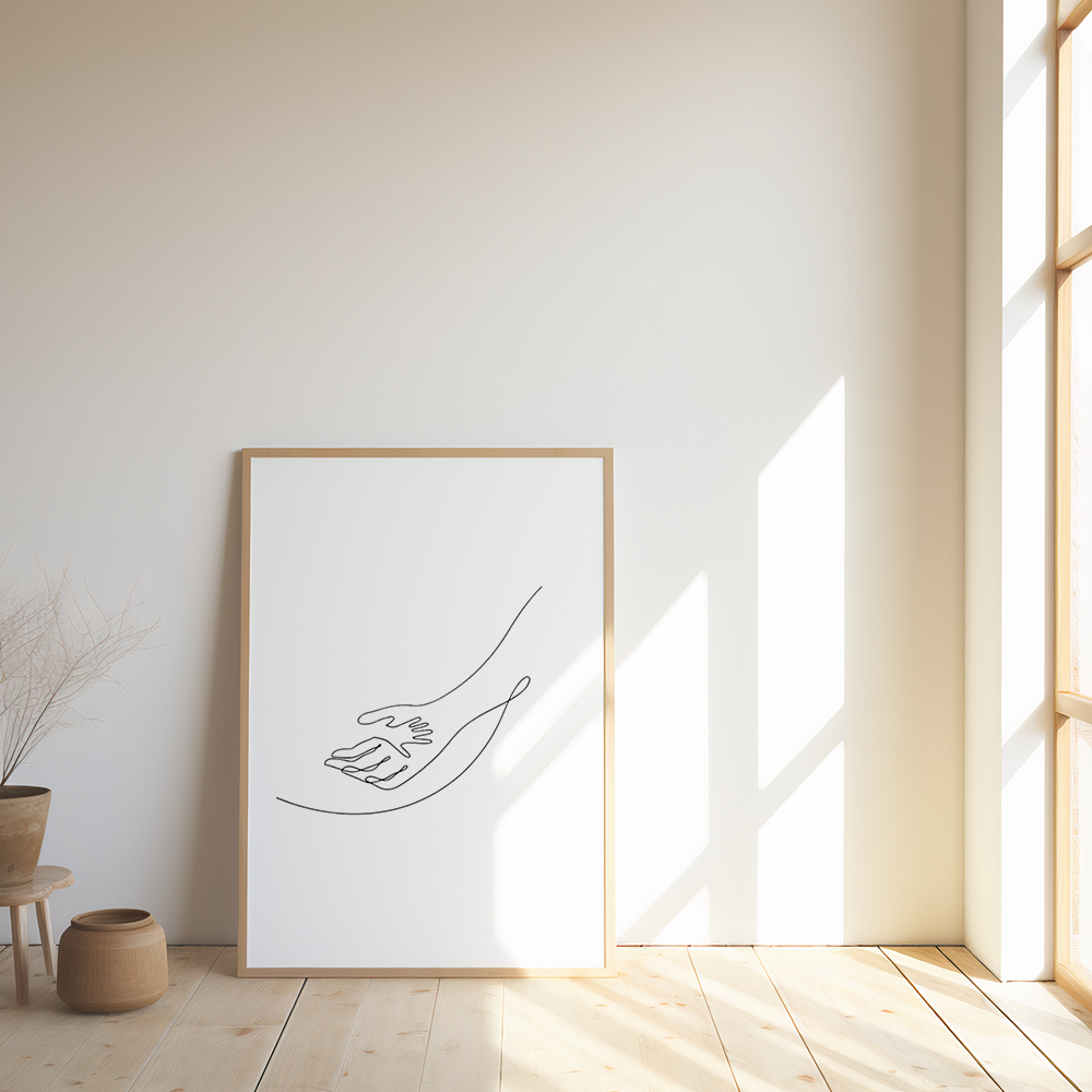 Poster Lijnen - Volwassen Hand met Baby Hand