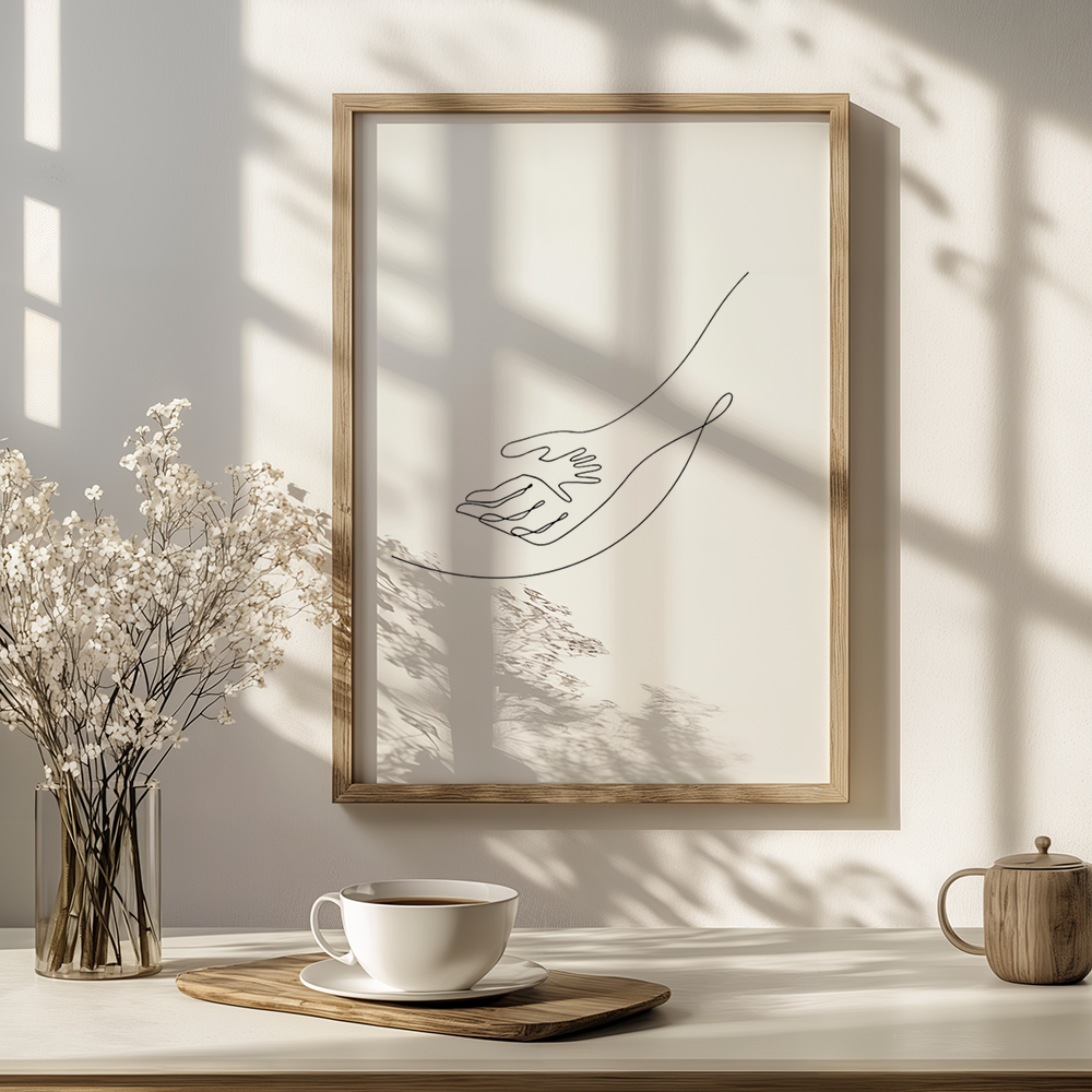 Poster Lijnen - Volwassen Hand met Baby Hand