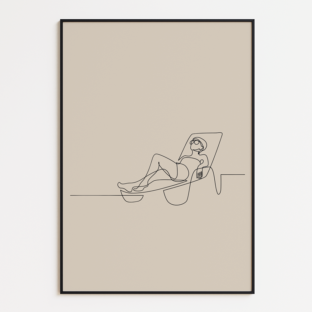 Poster Lijnen - Vrouw op Ligbed