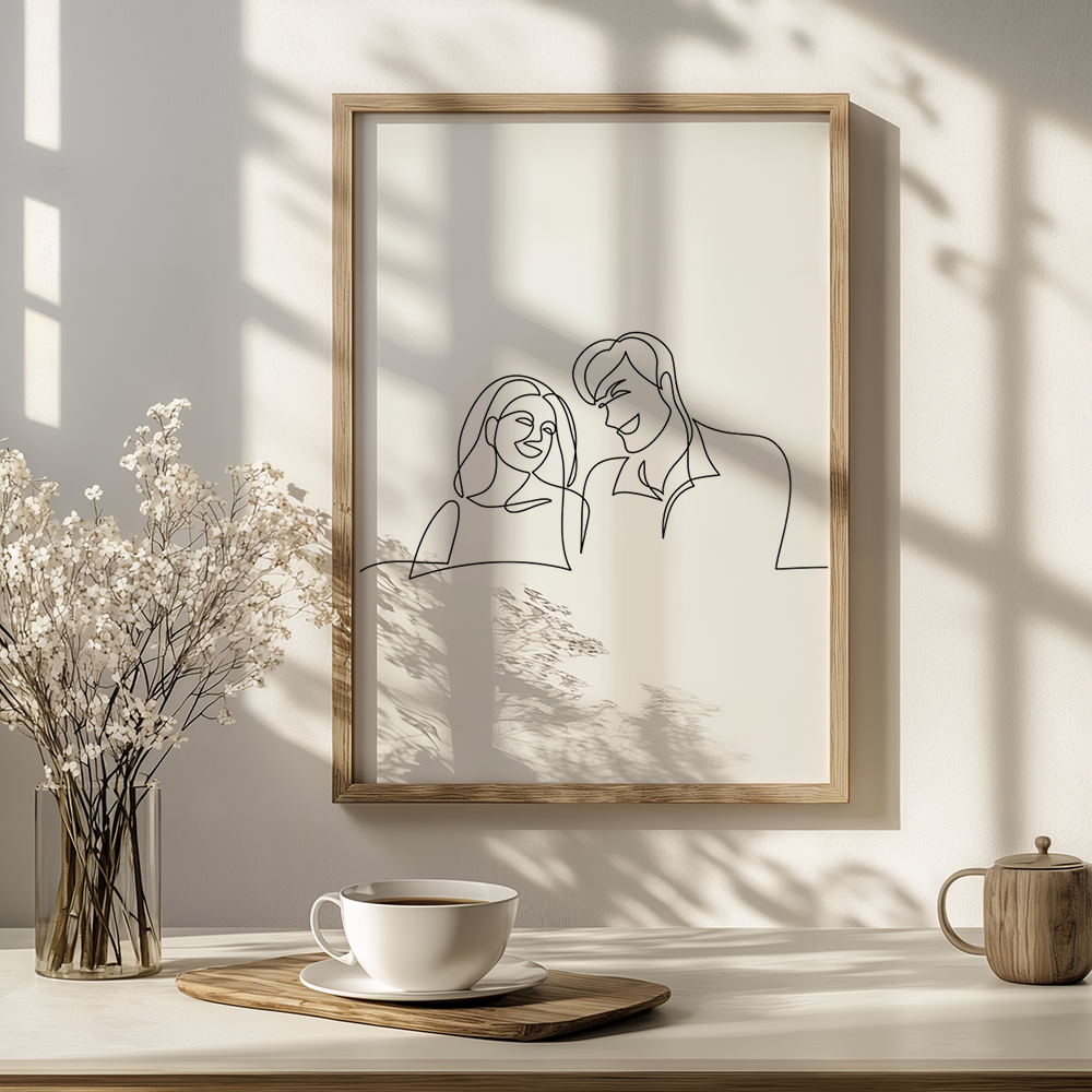 Poster Lijnen - Stel Man en Vrouw