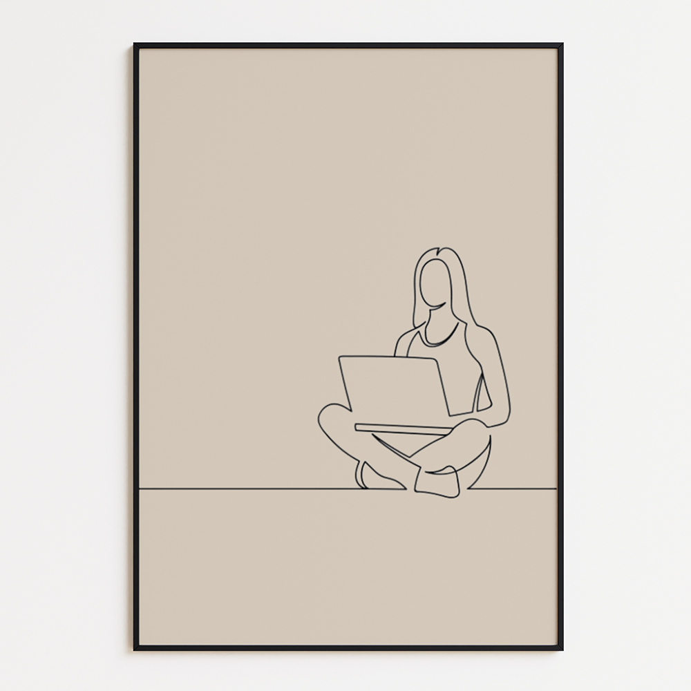 Poster Lijnen - Werkende Vrouw op Laptop