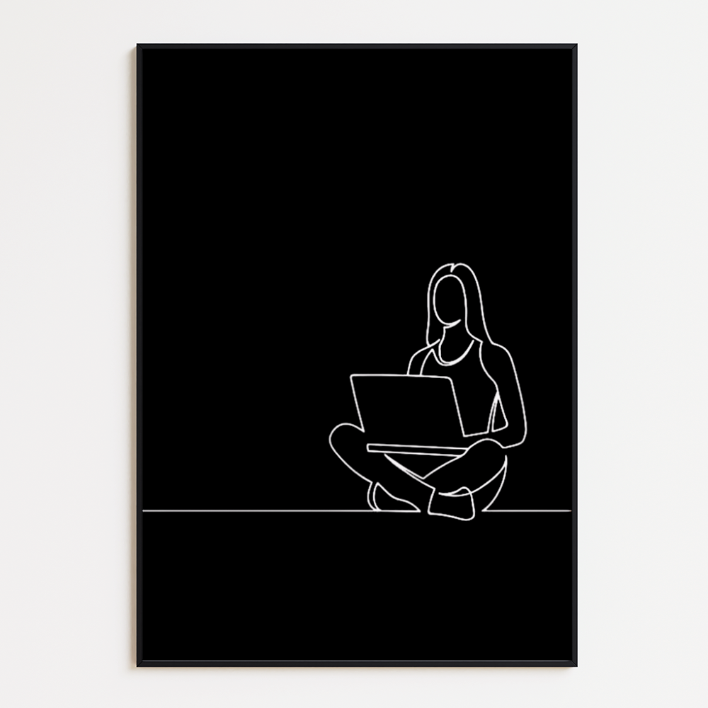 Poster Lijnen - Werkende Vrouw op Laptop