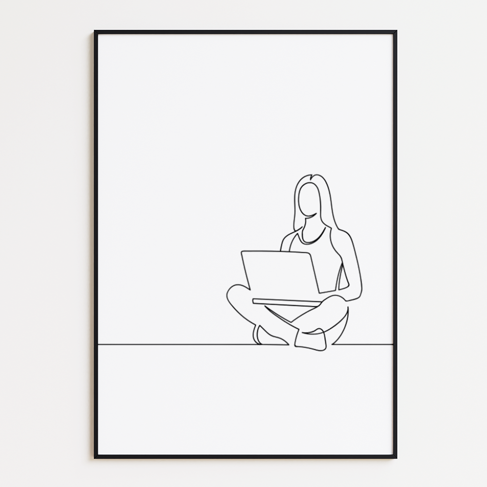 Poster Lijnen - Werkende Vrouw op Laptop