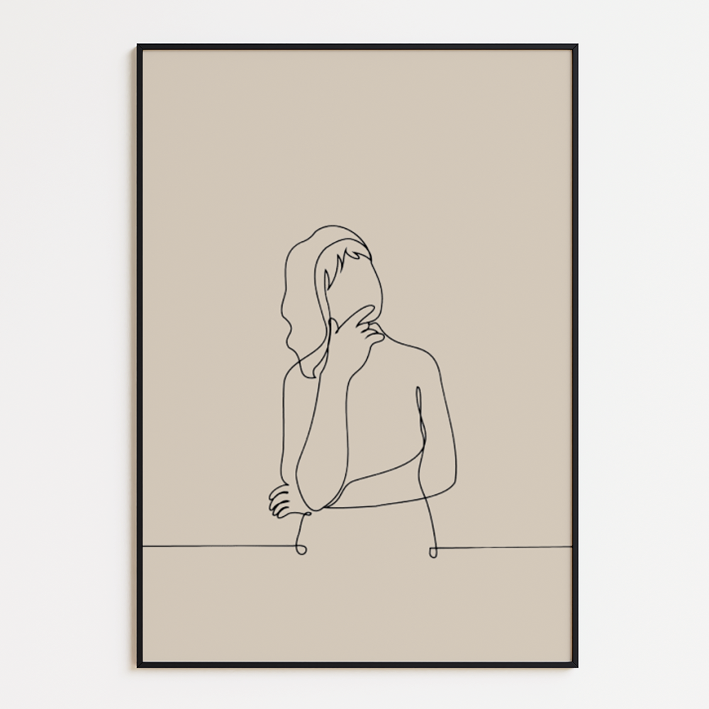 Poster Lijnen - Denkende Vrouw