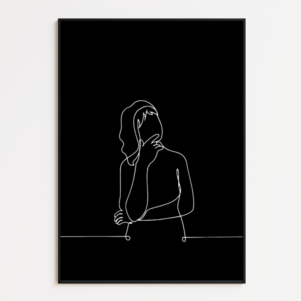 Poster Lijnen - Denkende Vrouw