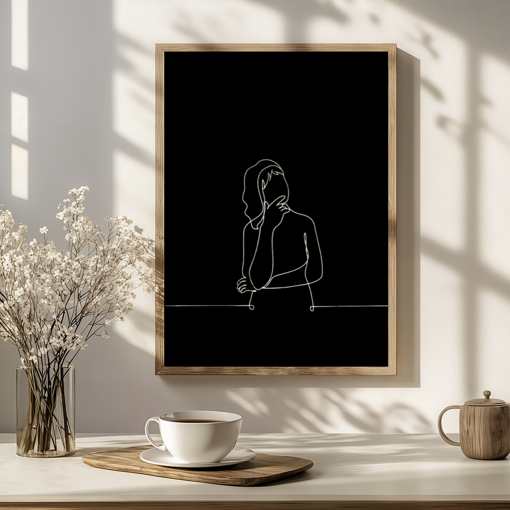 Poster Lijnen - Denkende Vrouw