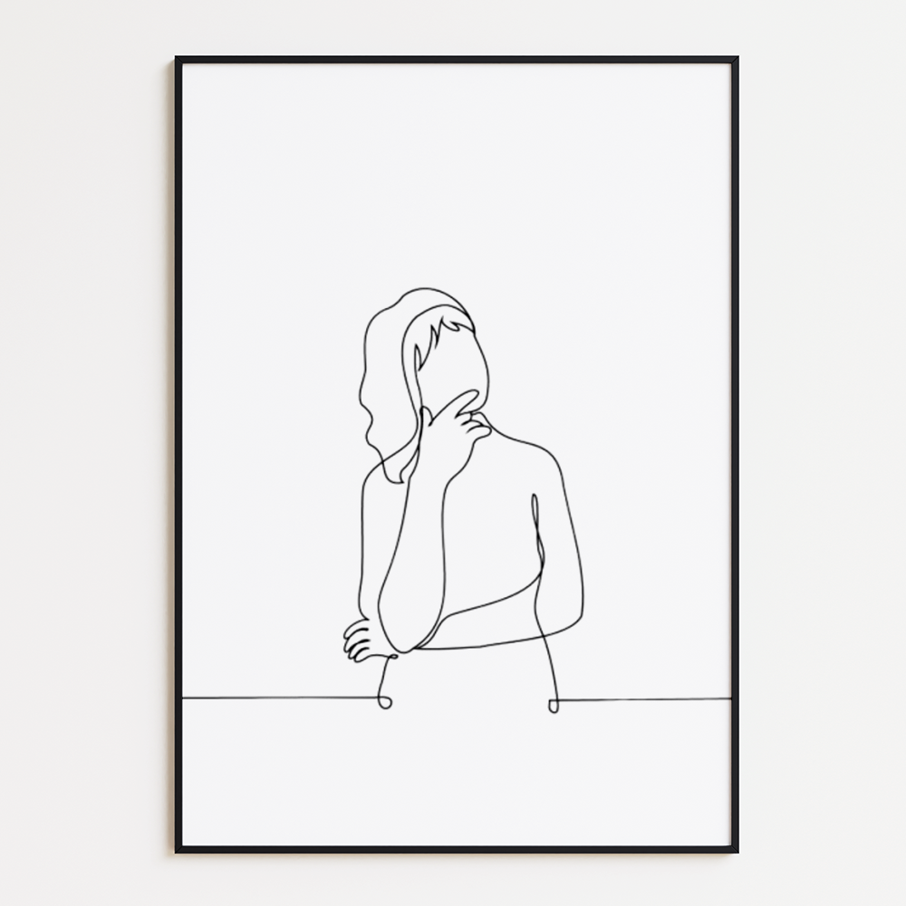 Poster Lijnen - Denkende Vrouw
