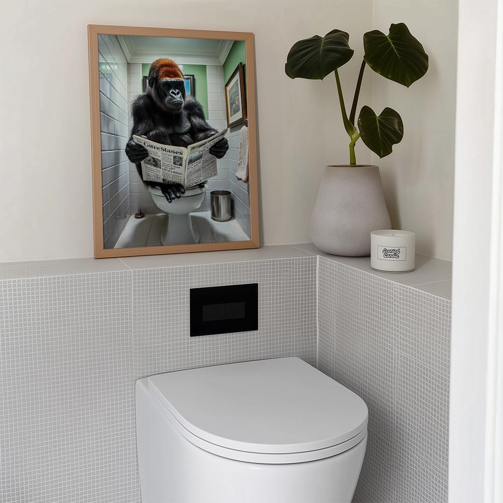 Gorilla op het Toilet met Krant