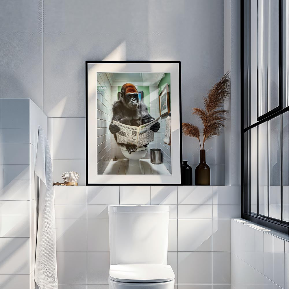 Gorilla op het Toilet met Krant