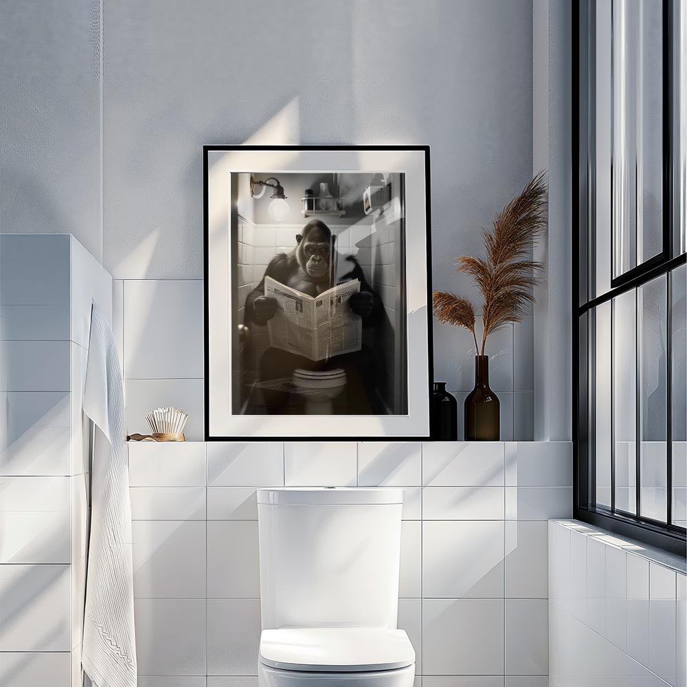Gorilla op het Toilet met Krant