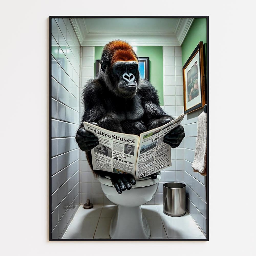 Gorilla op het Toilet met Krant